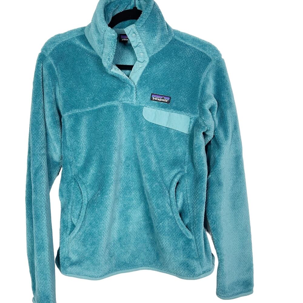 Patagonia Womens Small Teal Blue Re-Tool Snap-T Pullover Sweatshirt Fuzzy Fleece